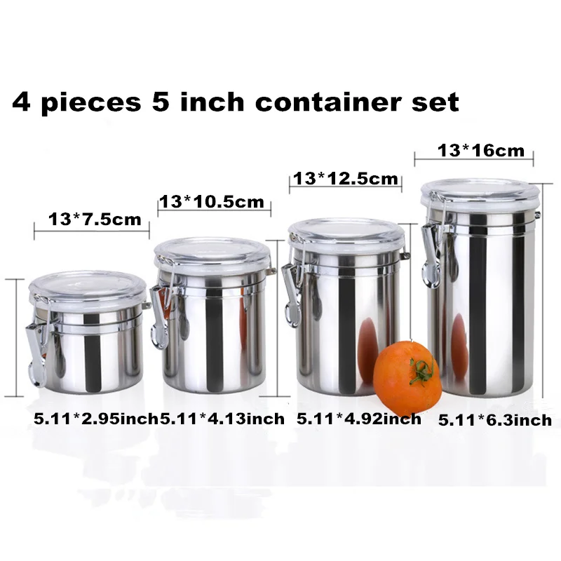 4 piece 5 inch Goldbaking 4 штуки кухонные Канистры из нержавеющей стали красивый контейнер для еды Набор для кухонной столешницы герметичные крышки - Цвет: 4 piece 5 inch