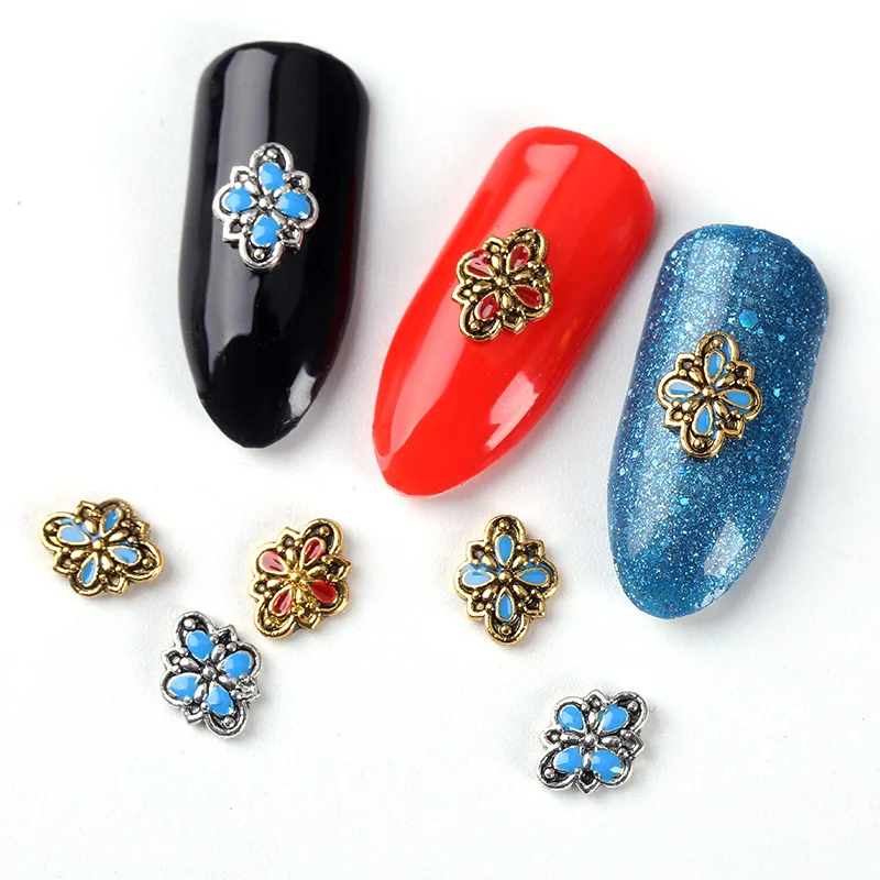 10 штук упак. украшения для ногтей 2017 Модный золотой серебряный Ретро