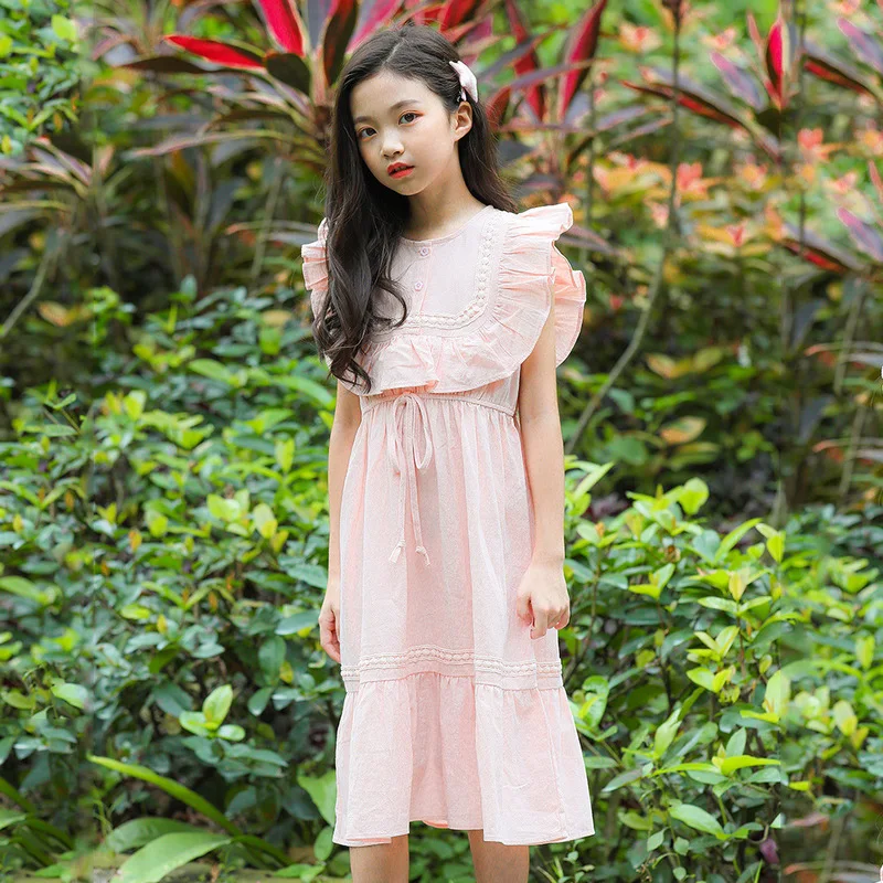 Korean Style Ruffled Princess Cotton Long Dress for Girl New 2019 Red Pink Party 10 to 12 years | Детская одежда и обувь