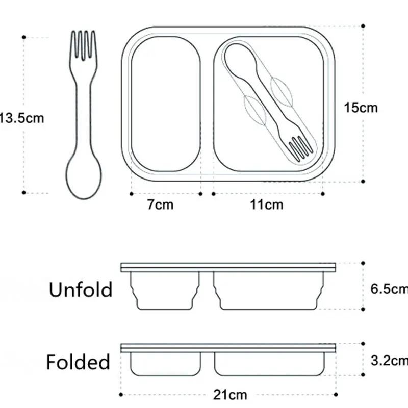 Складной контейнер для обеда лучший Bento силиконовый Ланчбокс с двумя отделениями
