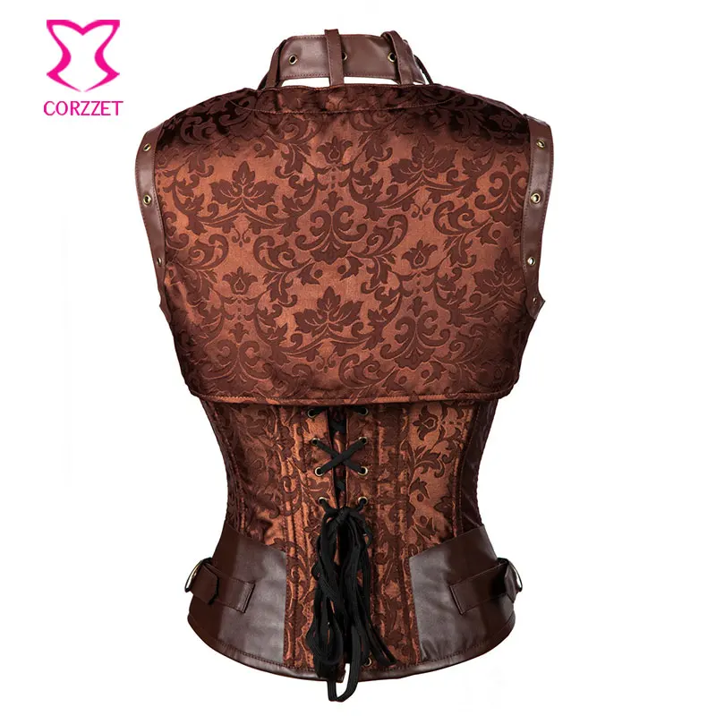 Корсет в стиле стимпанк винтажный Коричневый корсет со стальными костями