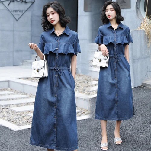 

Casual Denim Dress Summer Dress 2019 Butterfly Sleeve Ruffle Dresses Ladies Dresses Vestidos Largos Vestidos De Fiesta De Noche