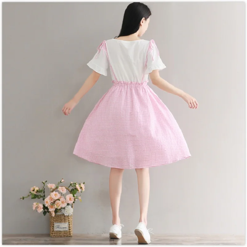 Mori Girl летнее женское милое платье круглый воротник лоскутный плед vestidos De Festa