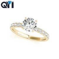qyi 14k yellow gold 4 prong moissanite diamond wedding ring for women single row solitaire engagement rings