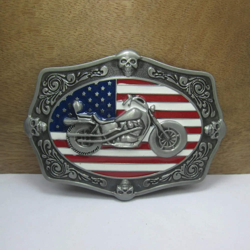 Buckleclub wholesale color enameled MOTOR US flag cowboy jeans gift belt buckle FP-01207-1 pewter finish 4cm width loop | Дом и сад
