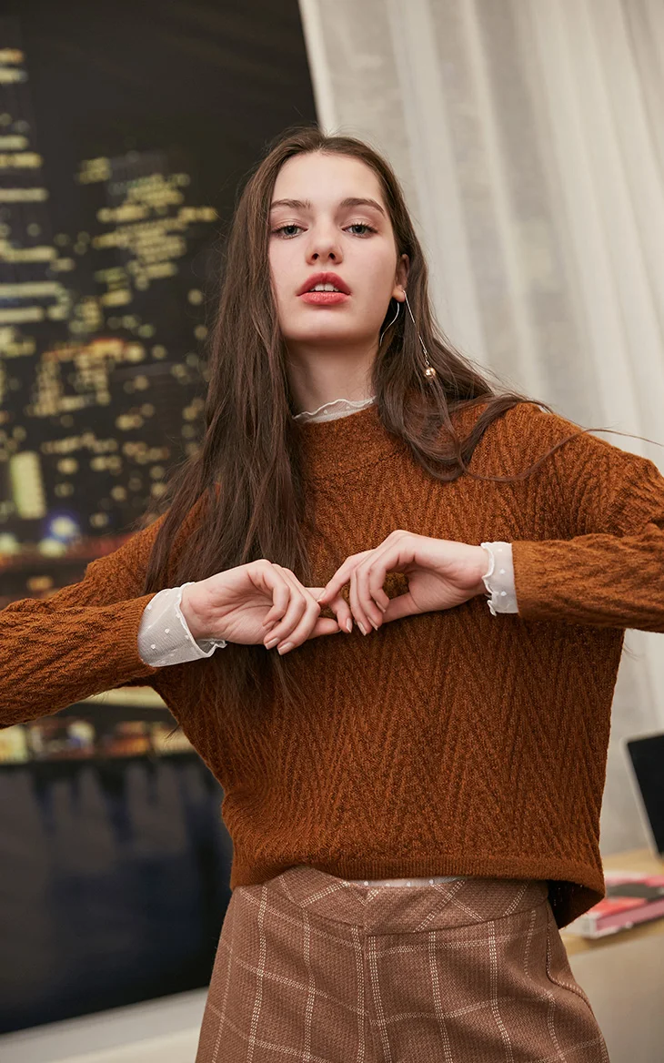 Vero Moda новые женские свитер женский ребристые круглый вырез водолазка нерегулярные подол чистый трикотаж | 318413614