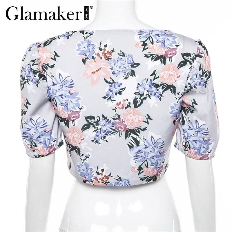 Glamaker, цветочный принт, бодикон, пуш-ап, майка, женская, cami, летняя, на пуговицах, кроп-топ, женский, кроп-педд, уличная одежда, Топы И Футболки, камзол