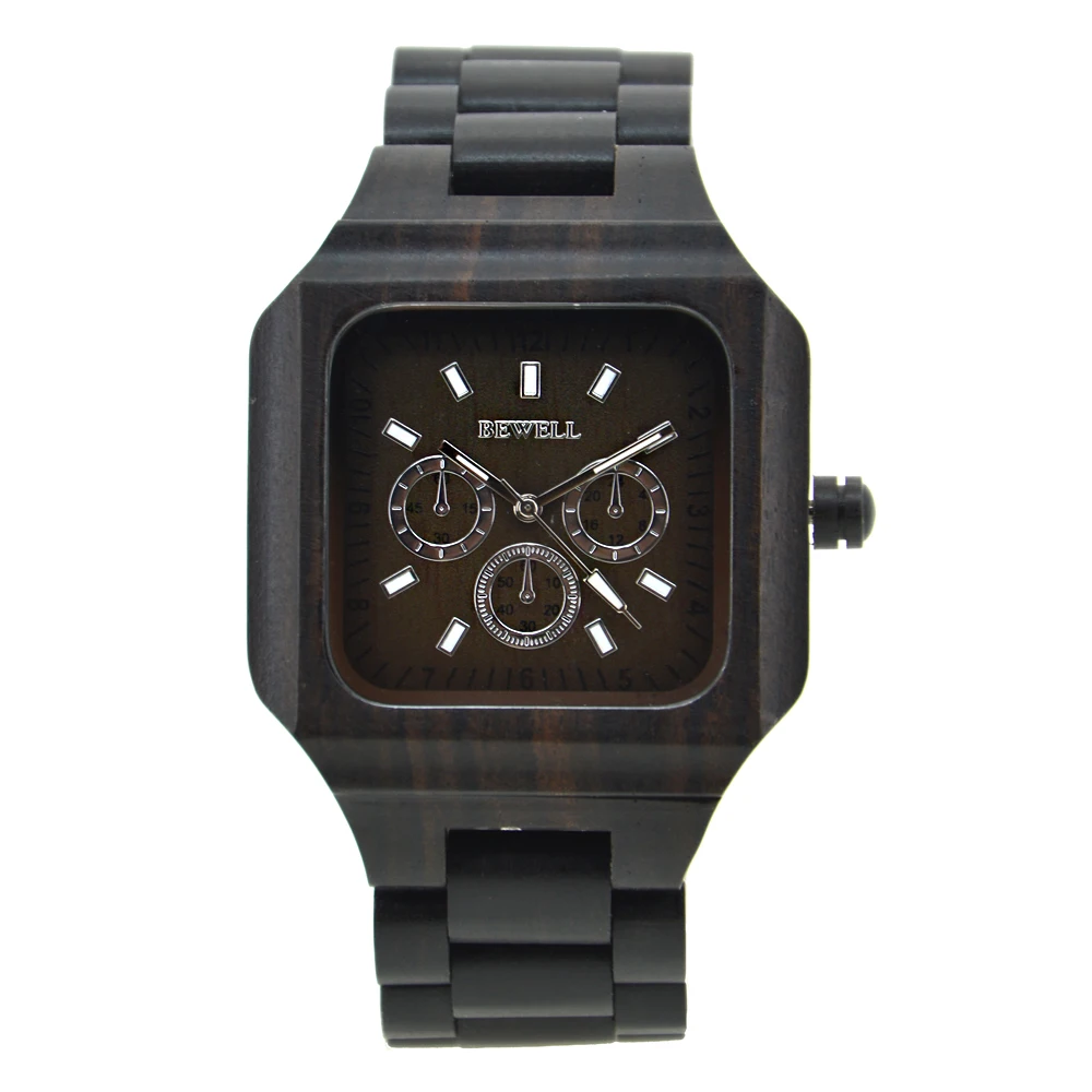 BEWELL Роскошные Брендовые мужские деревянные часы светящиеся стрелки