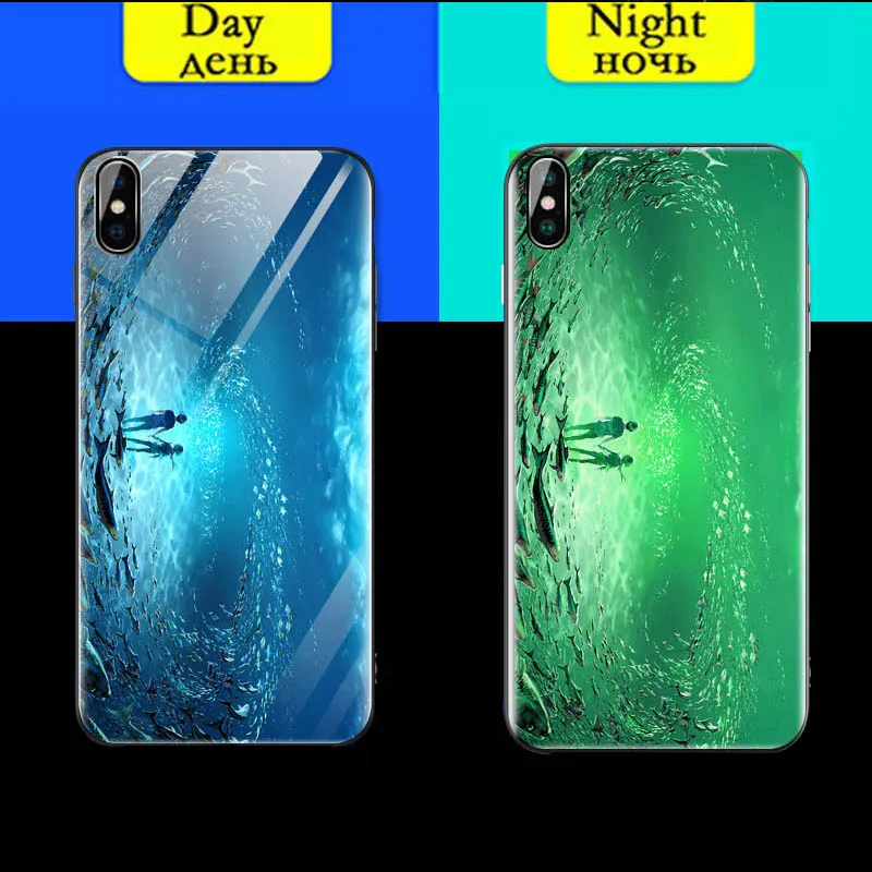 Чехол в виде светящегося стекла для iphone 11 11 Pro Max 6 7 8 PLUS стеклянная задняя крышка для iphone X XS MAX XR Space Night Shine чехол для телефона