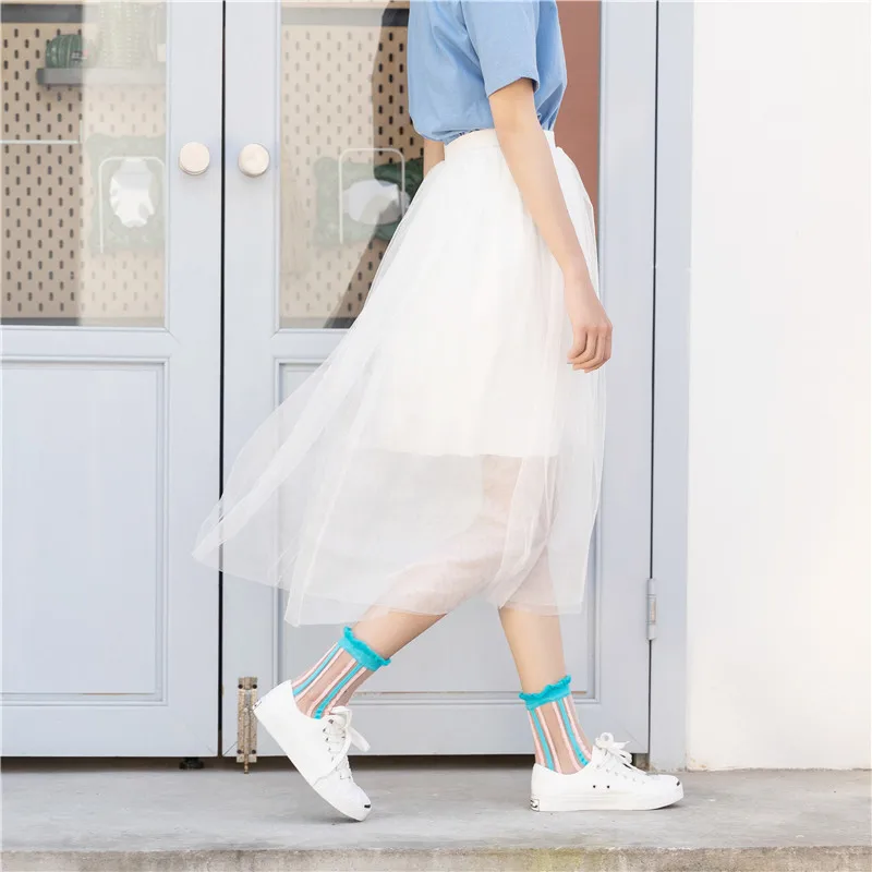 SP&CITY New Arrival Women Funny Finger Patterned Transparent Socks Colored Striped Street Hip Hop Female Hipster Art Sox