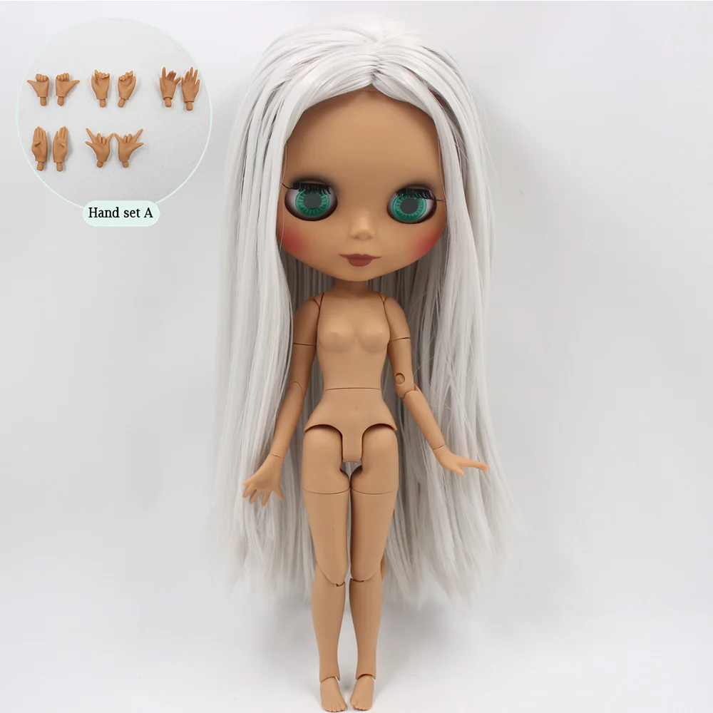 B doll with hand A ICY Nude Blyth Custom Doll No. BL1003 серые прямые волосы 1/6 bjd, pullip, licca, jerryberry - Цвет: B doll with hand A