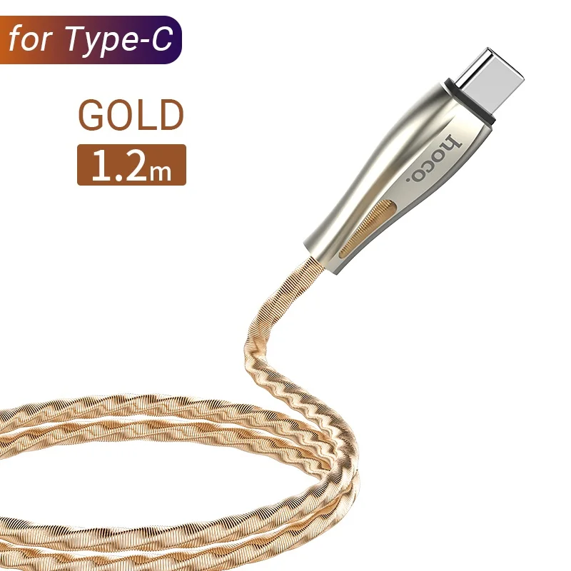 Gold hoco usb type c кабель для быстрой зарядки юсб си зарядное устройство зарядка usbc провод тайп си оплетка из нержавеющей стали usb-c шнур передача данных type-c для андроид зарядник тип с адаптер - Цвет: Gold