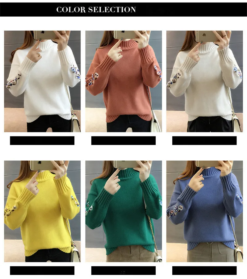 Зимний свитер с воротником-черепашкой весенний вязаный джемпер цветочной