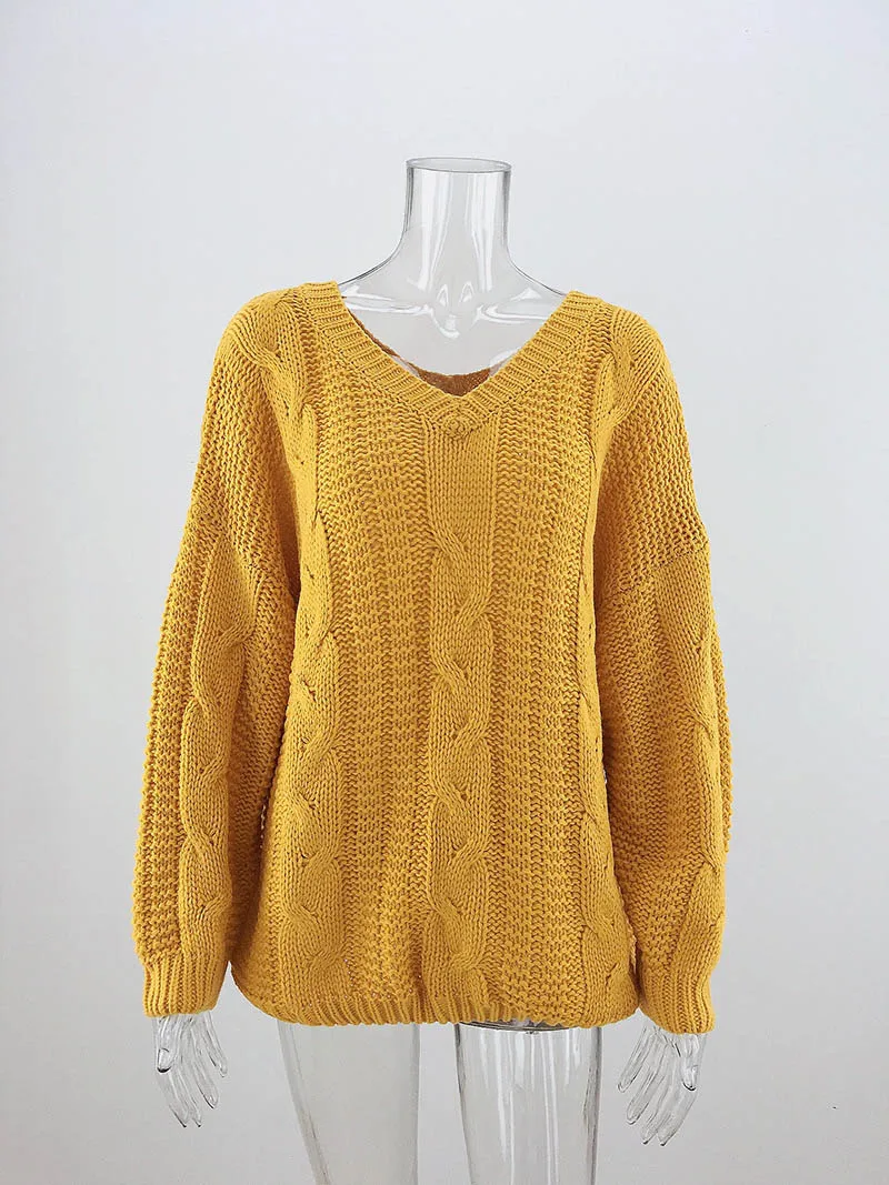 yellow Fitshinling Twist, женский свитер, зима, длинный рукав, v-образный вырез, желтые женские свитера и пуловеры, вязаные Джемперы для женщин - Цвет: yellow
