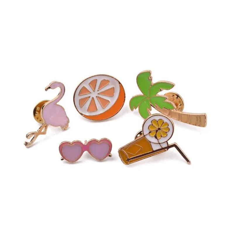 Мультфильм кавайные кокосовые пальмы оранжевый значки на Броши рюкзак Ткань