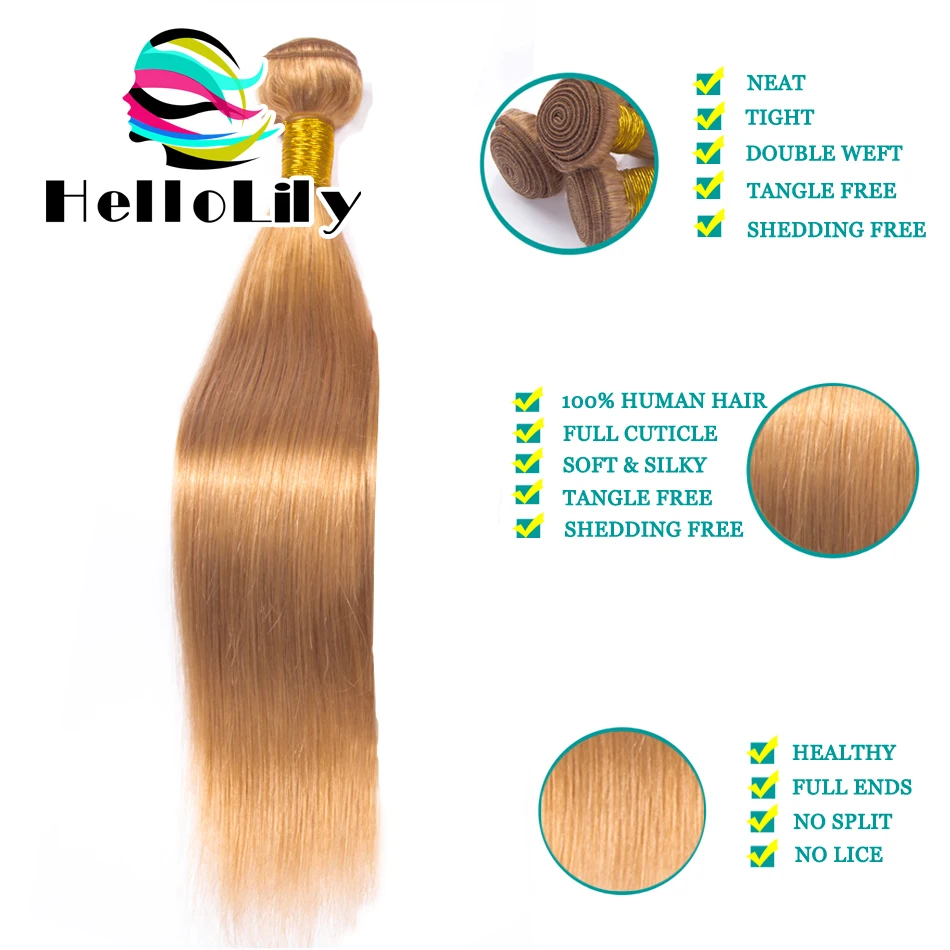 Индийский Девы Волосы Прямые Человеческие Соткать 3 Пучки Блондинка Меда #27 Прямо