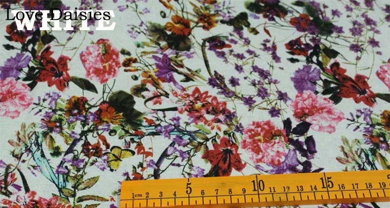 Cotton/Linen Textile WHITE BEIGE Green Garden Purple Pink Red Flower Buttefly Fabrics for Tablecloth Curtain Apparel Dress Craft | Дом и сад