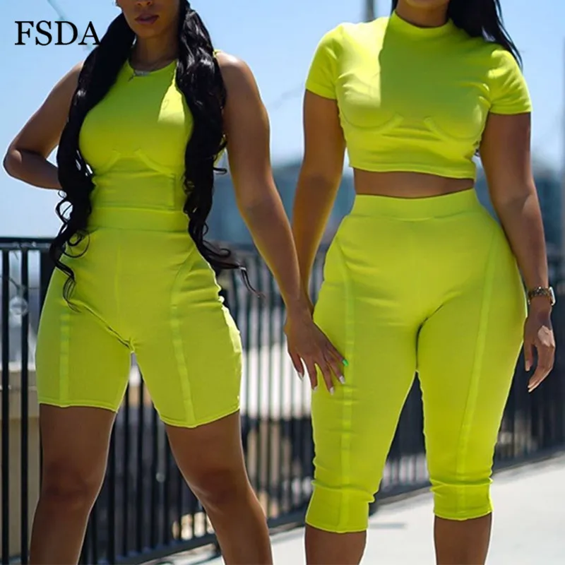 FSDA неоновый зеленый комплект из двух предметов облегающий укороченный топ и