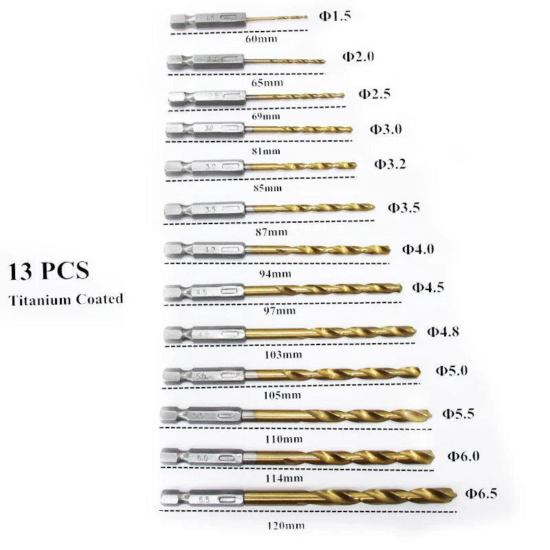 Prostormer 13 шт. высокоскоростное стальное сверло с металлическим титановым