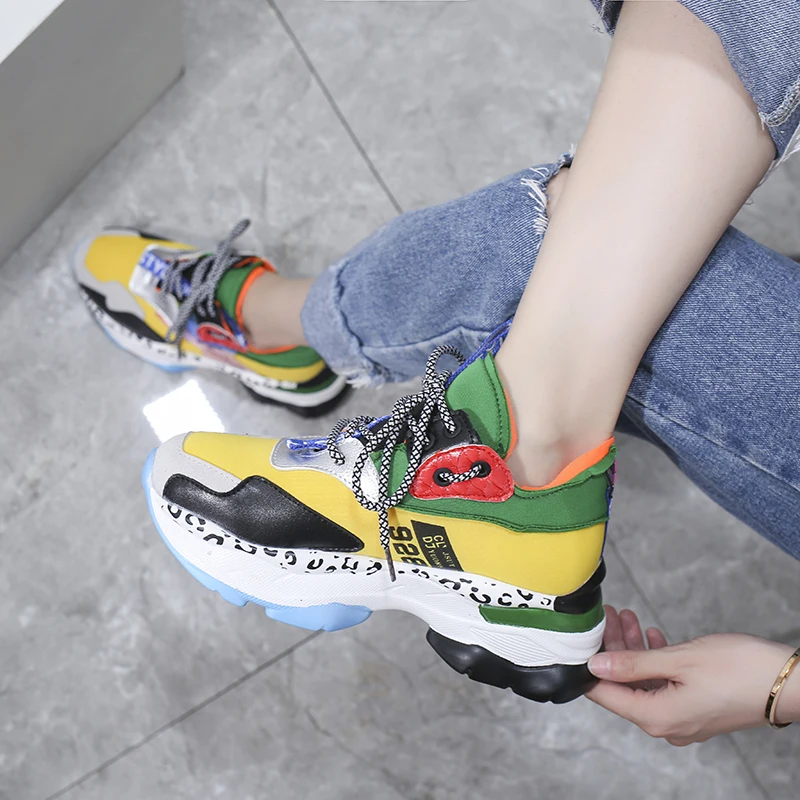 Lace-up Rubber Ladies Running Shoes Flats Comfortable Platform Sneakers Women Casual Shoes Vulcanized Shoes Autumn Women Shoes