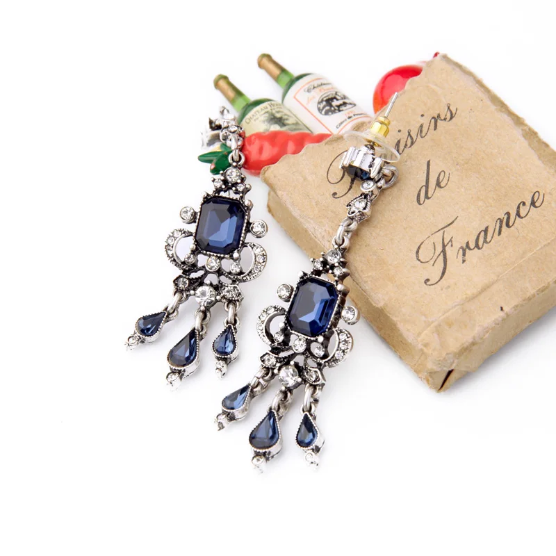 Chic Designer Pretty Fine Gems Earring Silver Color Dazzle Long Blue Fashionable Earrings Zinc Alloy | Украшения и аксессуары