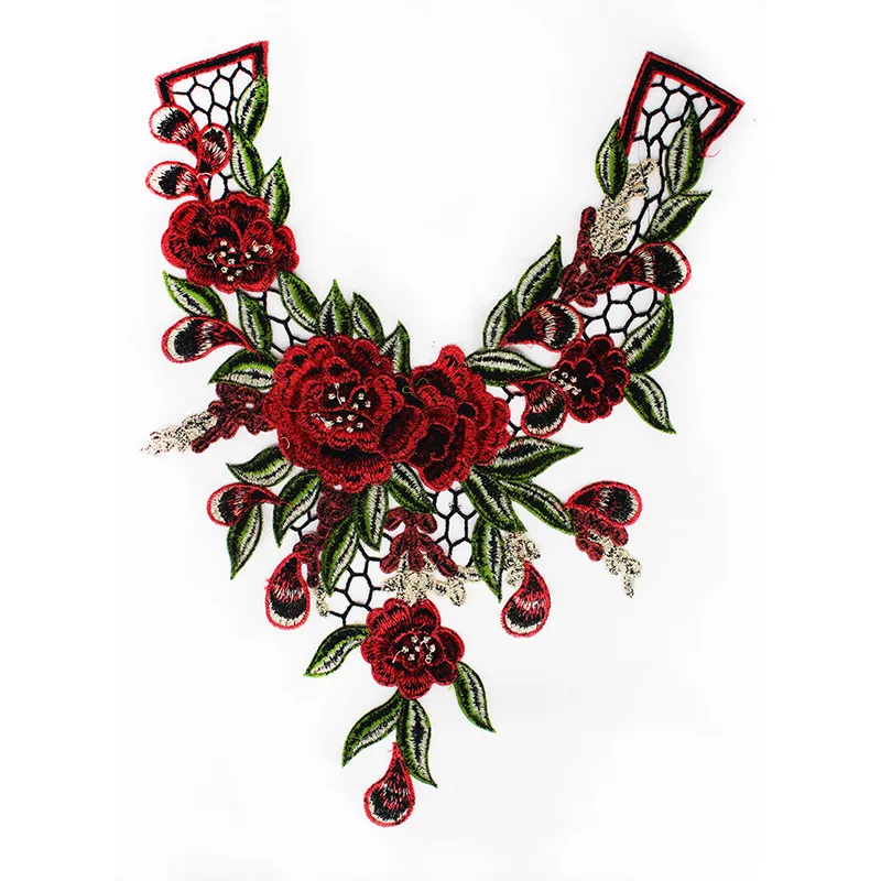 10 шт. вышивка кружевной шейный воротник Красная Зеленая аппликация нашивки ткань