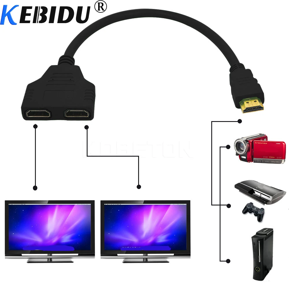 Адаптер KEBIDU горячая распродажа 1 штекер Двойной HDMI 2 гнездо Y сплиттер 20 см для ПК