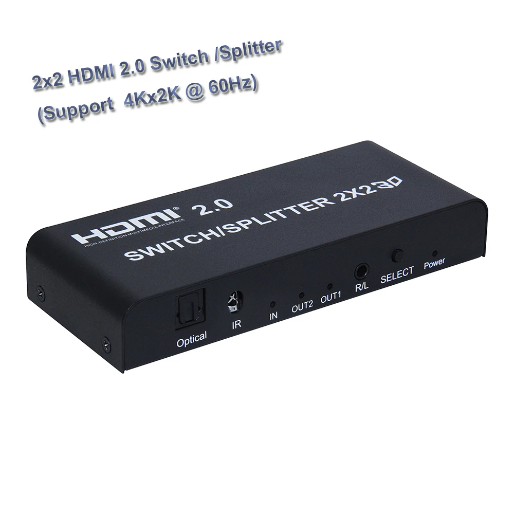HDMI 2,0 переключатель/сплиттер 2x2 с оптическим R/L аудио поддержка 4 K/60Hz может уменьшить выход для 4K и 1080P одновременно