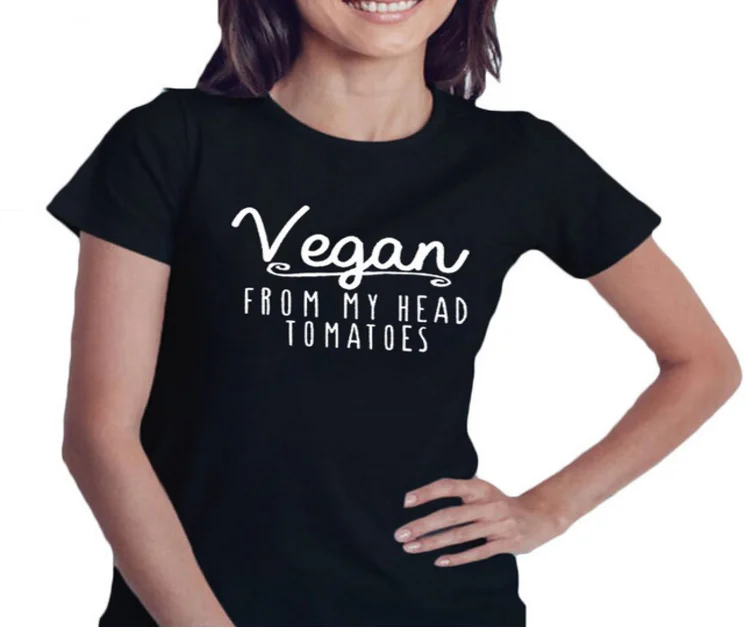 

Vegan T Shirt Vegetarian Harajuku Tee Womens From My Head tomatoes Animal Rights Rescue Veggies Friends Not Food letters T-Shirt