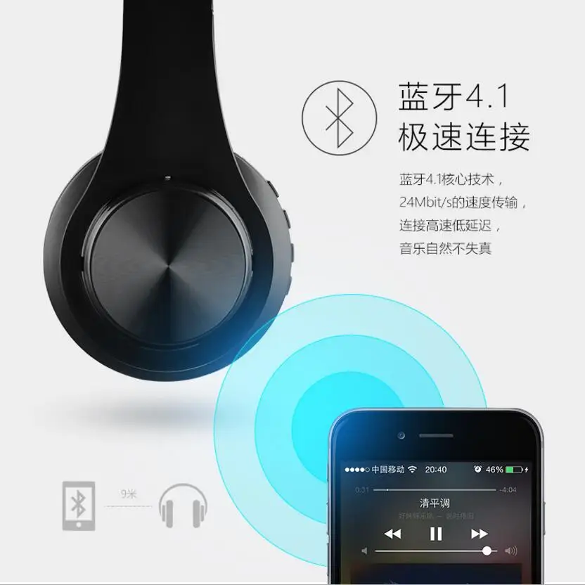

Bluetooth Headphone Over Ear Foldable Hi-Fi Wireless Headset with Mic and Wired Earphone Support SD/TF Card for Cell Phone/PC