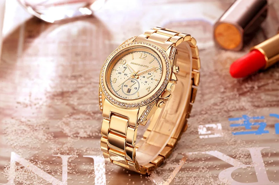 Montre Femme Топ Бренд Класса Люкс Мода Дамы Женщины Стразы Полный Логотип Часы