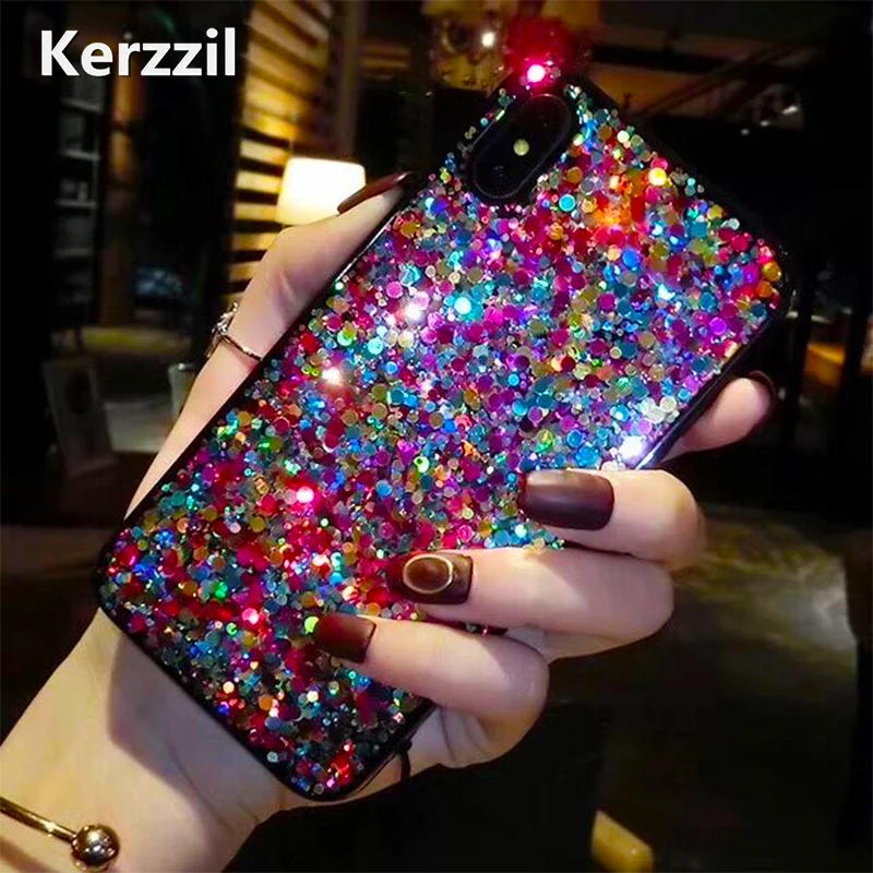 Цветной Блестящий блестящий чехол Kerzzil с блестками для iPhone 6 7 8 Plus мягкий