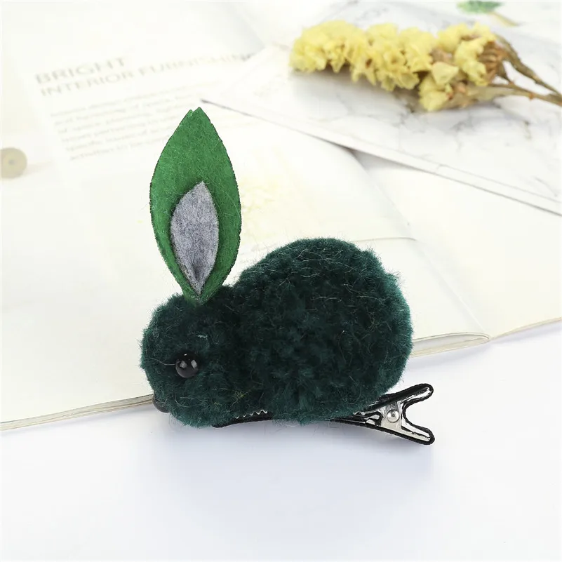 12 Navy Green Корейская принцесса заколки для волос милый кролик эластичные резинки для волос зимние плюшевые заколки с кроликом головная повязка для девочек аксессуары для волос - Цвет: 12 Navy Green