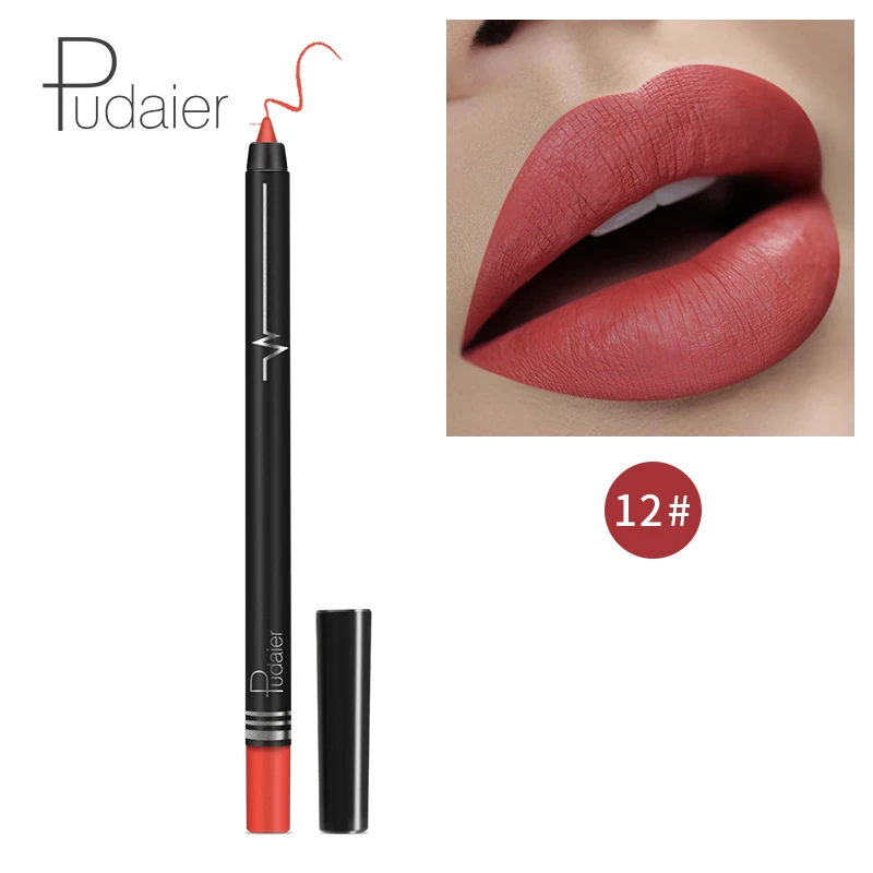12 Pudaier макияж губ matte lip liner pencil waterpoof долговечный пикантные красные открытые помада ручка контур губ комплект серый, черный цвет PD013 - Цвет: 12