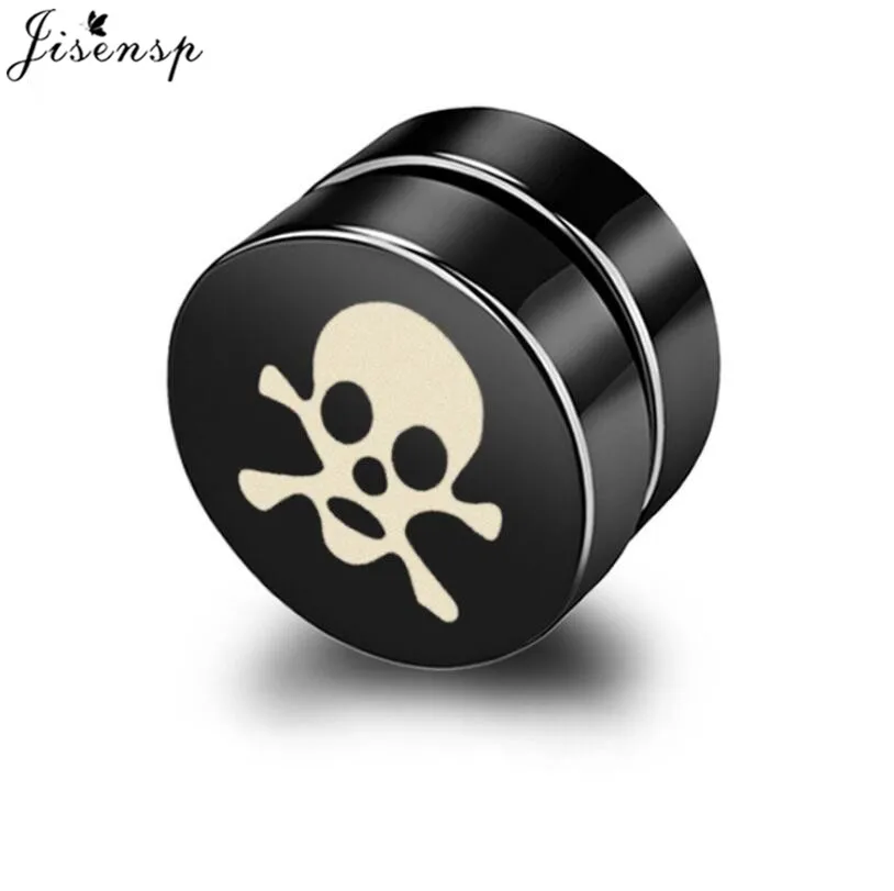 Jisensp Горячая двухсторонняя черный магнит Круглый Круг панковая заклёпка серьги