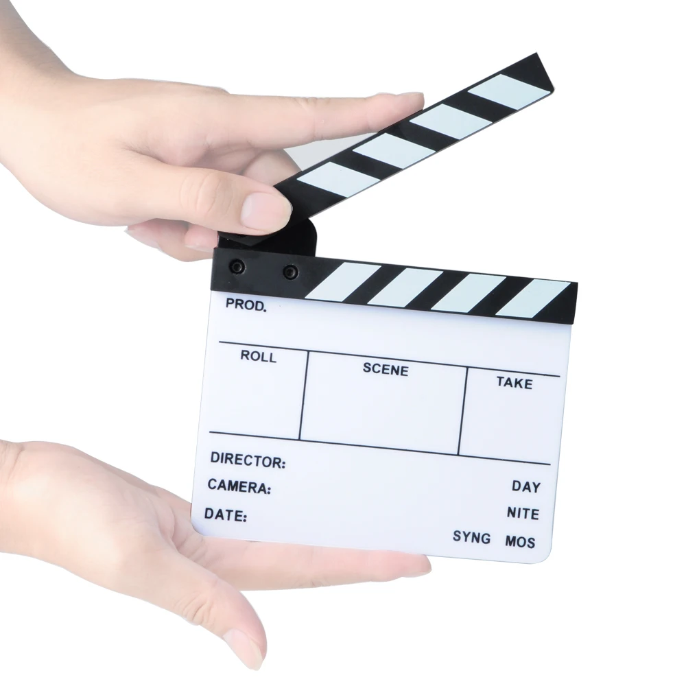 Director Video Acrylic Clapboard Dry Erase TV Film Movie Clapper Board Slate with Color Sticks (6.3x5.5" /16x14cm)