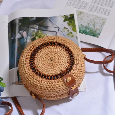 18x8cm Круглая Соломенная пляжная сумка, винтажная тканая сумка на плечо ручной работы, рафия, круглая ротанговая сумка, богемные летние сумки для отдыха, повседневные сумки - Цвет: 18x8cm