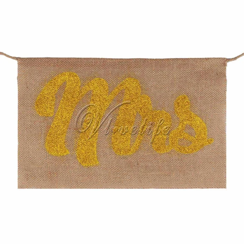 10 комплектов Блестящий Золотой Mr Mrs знак стула Мешковина Свадебные реквизиты