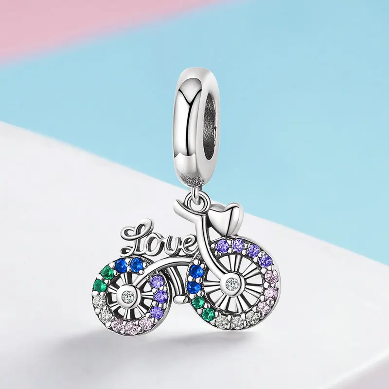 MYBEBOA 925 Sterling Silver Crystal Bike Bicycle Shape Pendant Charms fit Original European Bracelet DIY Beads Jewelry | Украшения и