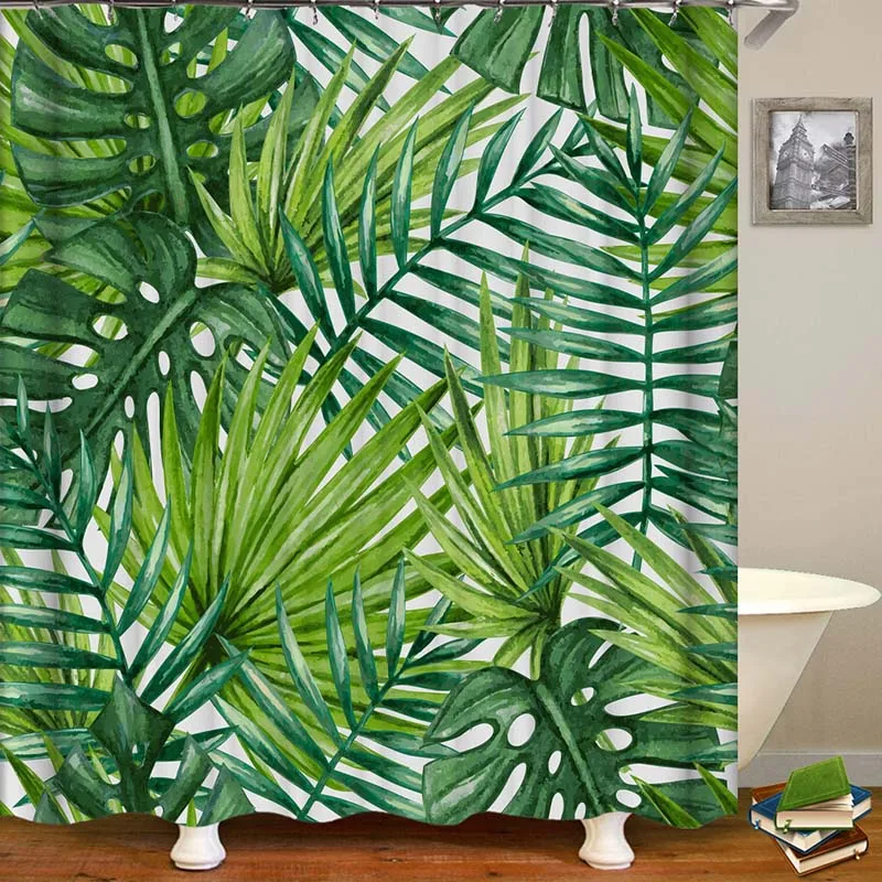 Tropic Green Banana Leaf Plant Number Printing Waterproof Mould Proof Household Bath Curtain Matching C Hanging Type | Дом и сад