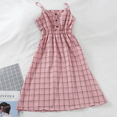 summer dress Винтажное клетчатое платье, корейский сарафан, зимнее сексуальное пляжное платье, женские платья на тонких бретельках, вечерние платья для женщин, одежда - Цвет: summer dress