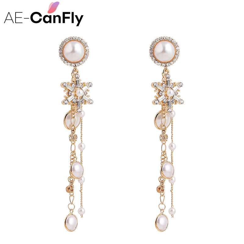 AE-CANFLY корейские жемчужные длинные серьги с кисточками винтажные серьги-капли со