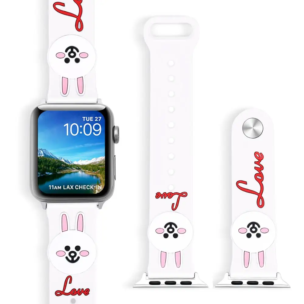 Ремешок с кроликом из мультфильма для apple watch 40 мм браслет 44 ремешок iwatch 42 серия 3 2 1