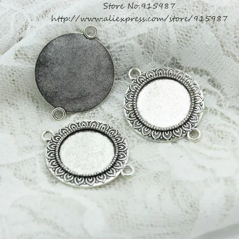 

15pcs Antique Silver Color Metal 29*37mm(Fit 20mm dia) iplopore round abochon Settings Pendant Jewelry Blanks Connector 7C1194