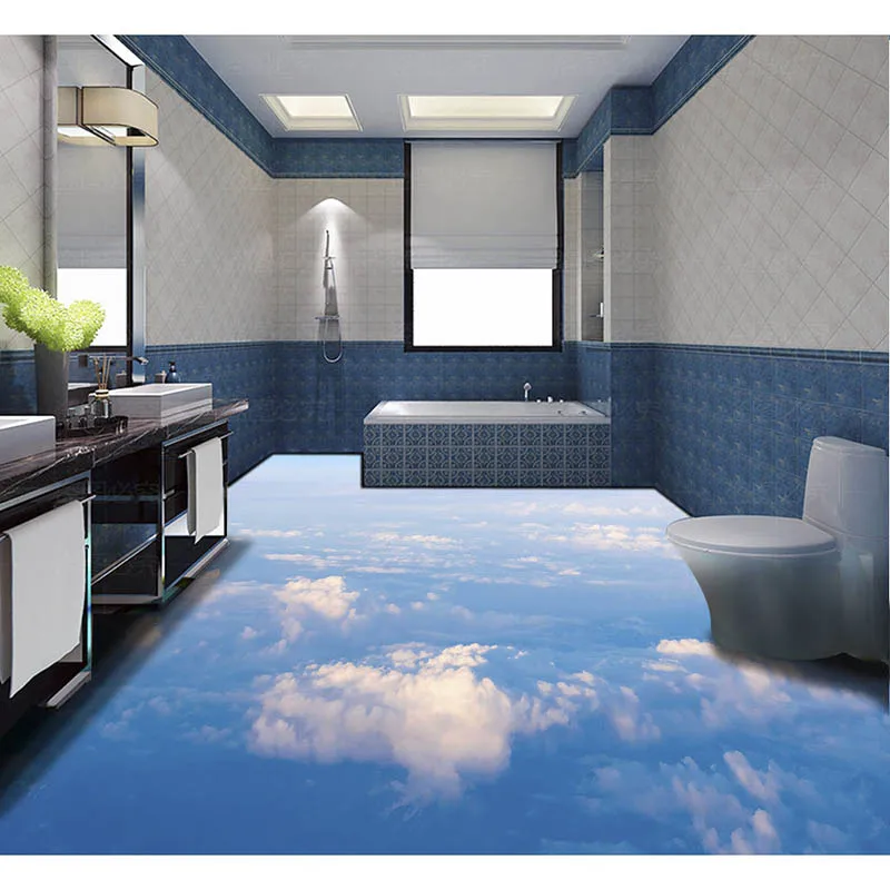 Пользовательские полы лестница пол настенная живопись ПВХ обои небо облака 3D