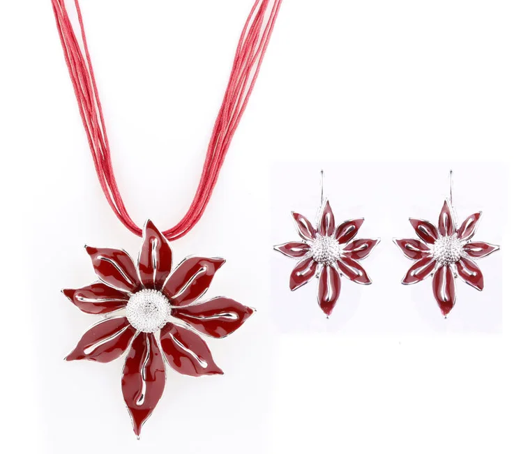 Комплект украшений из колье и серёг эмалированного сплава|enamel flower jewelry sets|necklace and
