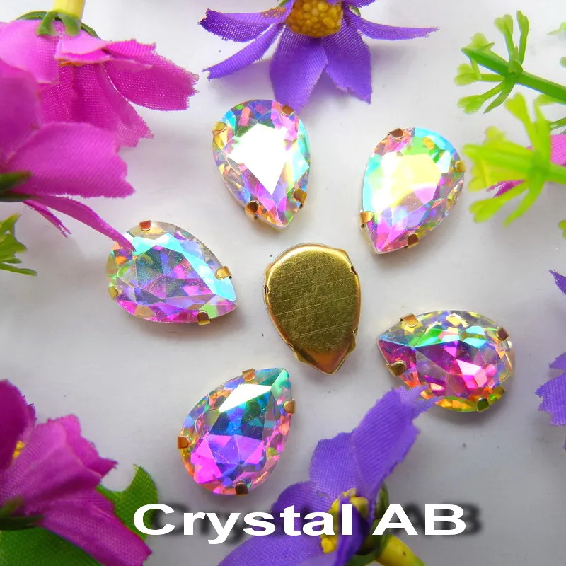 A15 Crystal AB AB цвета 7 размеров золотой коготь настройки водослива стеклянный кристалл в форме слезы пришить Стразы Бисер для одежды аппликация diy отделка - Цвет: A15 Crystal AB