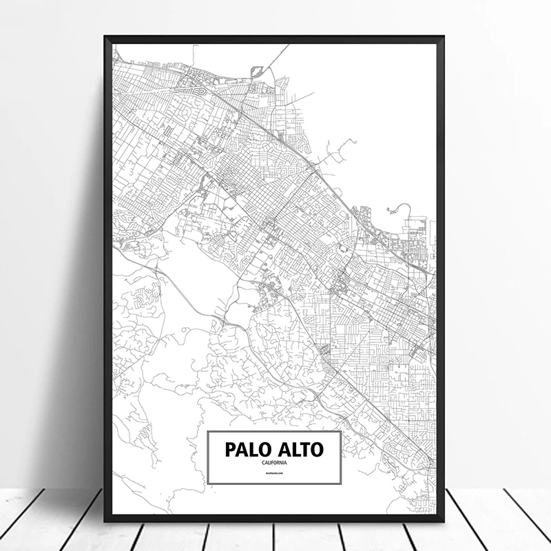 Palo Alto California Соединенные Штаты черный белый цвет на заказ карта городов мира