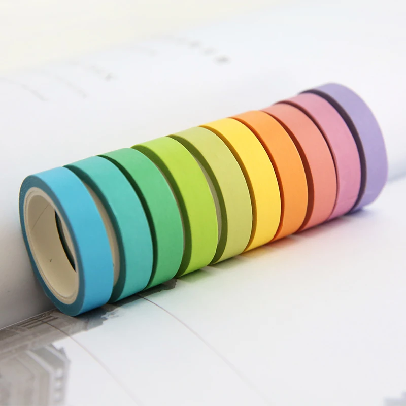 

10 pcs/lot Pure rainbow color paper masking tapes decoration DIY sticky School Office Supplies Japanese washi adhesive tapes