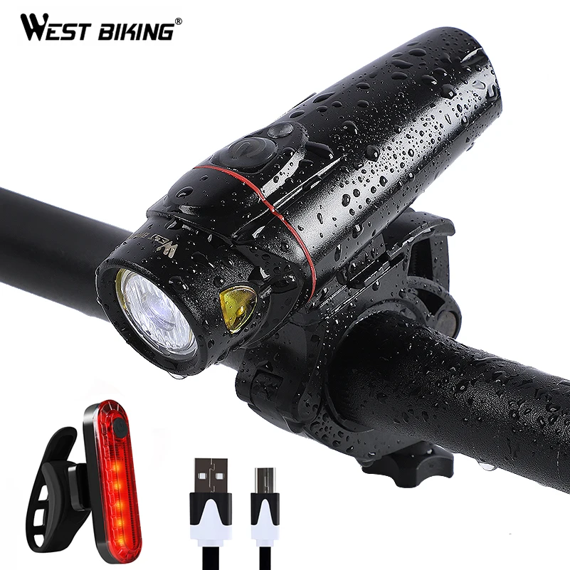 WEST BIKING Bicycle Lights Set USB Charging MTB Road Bike Front Headlight Rear Light Waterproof Cycling Lamp Accessories | Спорт и